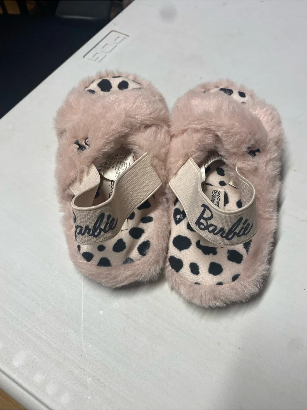Mattel Barbie Soft Pink Faux Fur Slide Sandals with Leopard Insole